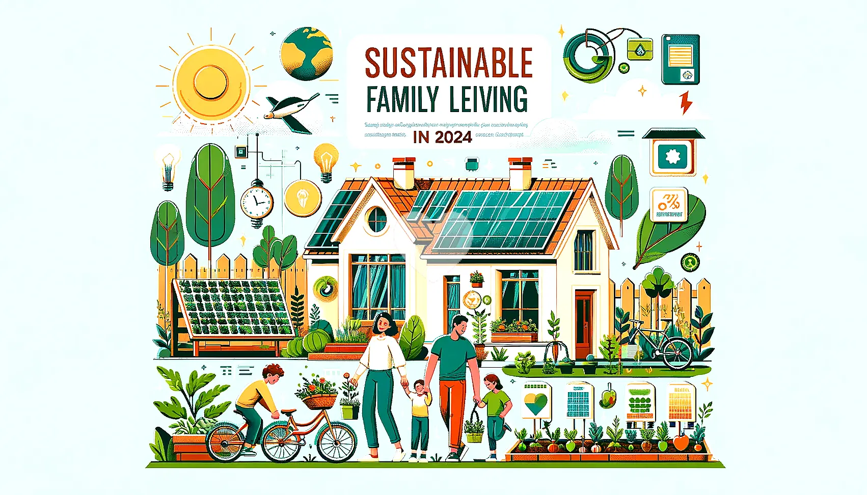 Family practicing sustainable habits at home