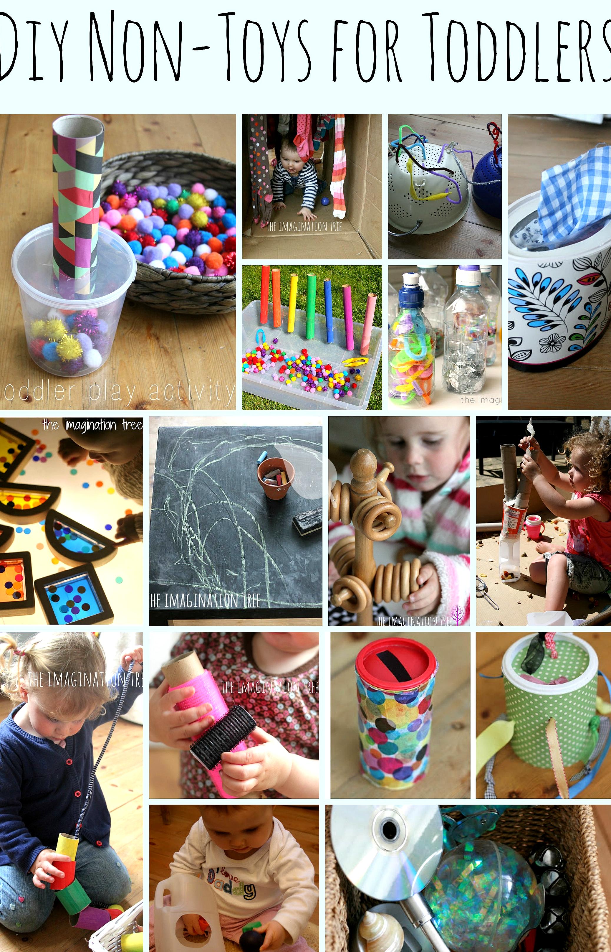 Parent and toddler creating pom-pom drop toy