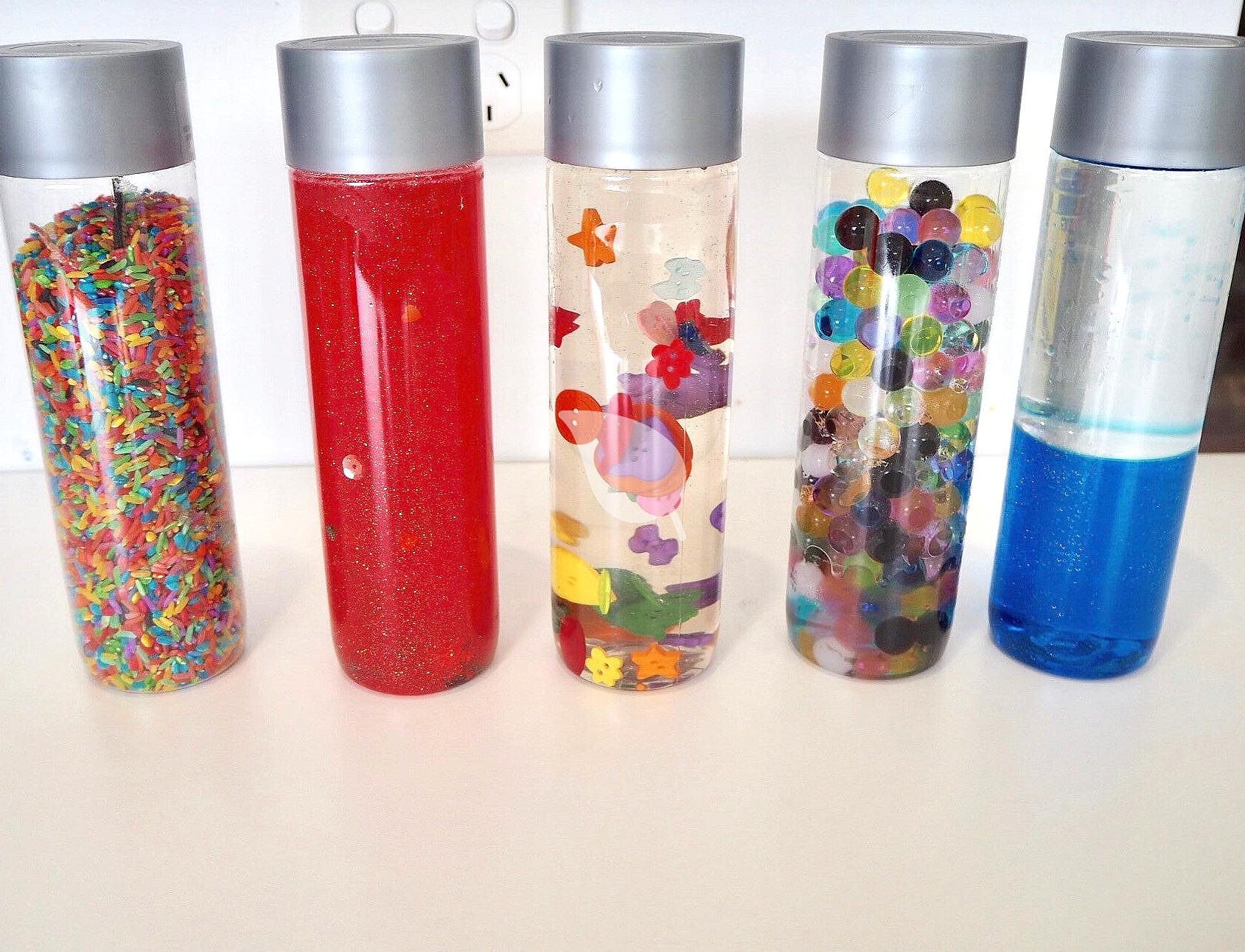 DIY sensory bottle filled with glitter and water